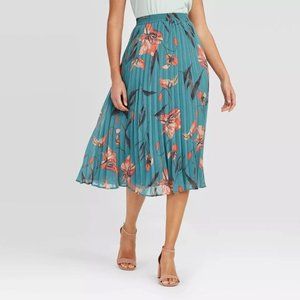 Pleated Floral Midi Skirt